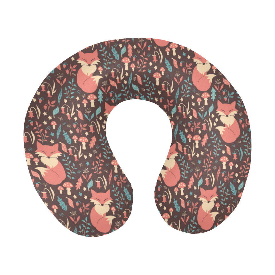 fox leaves mushroom pattern U-Shaped Travel Neck Pillow