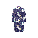 Hand drawn cute unicorn star planet Men's Long Sleeve Belted Night Robe