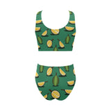 Durian pattern green background Chest Bowknot High Waisted Bikini Swimsuit