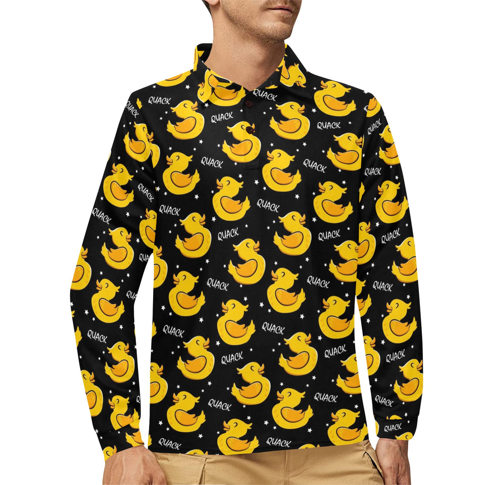 Duck Pattern Print Design 05 Men's Long Sleeve Polo Shirt