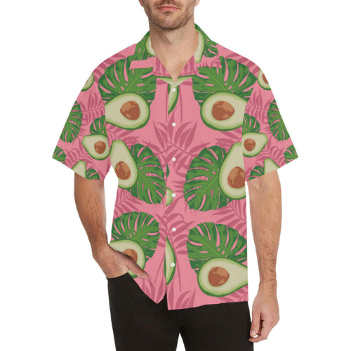 Avocado slices leaves pink back ground Men's All Over Print Hawaiian Shirt