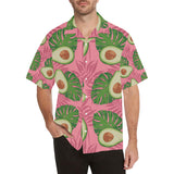 Avocado slices leaves pink back ground Men's All Over Print Hawaiian Shirt