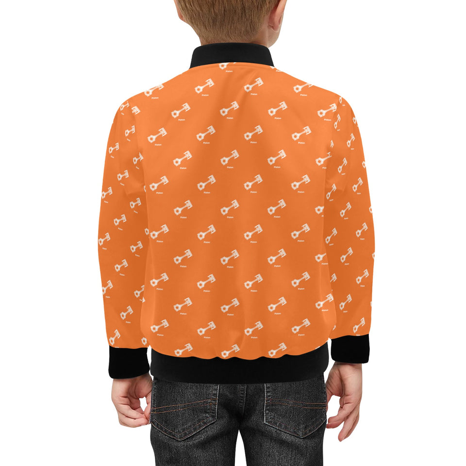 Engine Piston Orange Background Pattern Design 05 Kids' Boys' Girls' Bomber Jacket