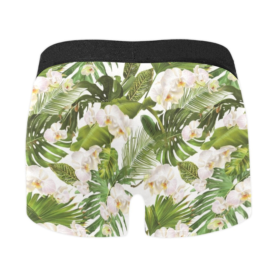 White orchid flower tropical leaves pattern Men's All Over Print Boxer Briefs Men's Underwear