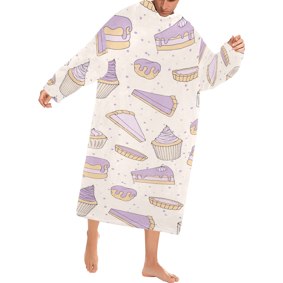Cakes pies tarts muffins and eclairs purple bluebe Blanket Robe with Sleeves