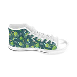 Lime ice flower pattern Men's High Top Canvas Shoes White