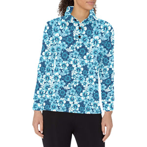 Hibiscus Pattern Print Design 03 Women's Long Sleeve Polo Shirt