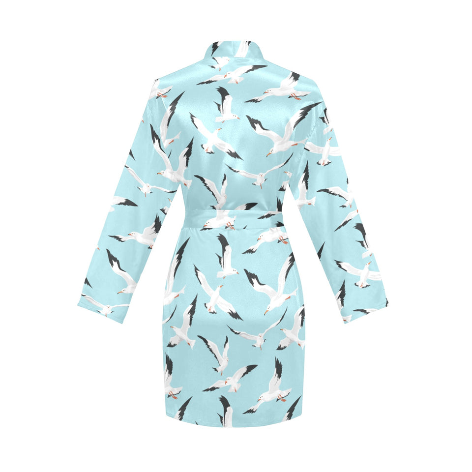 Seagull Pattern Print Design 01 Women's Long Sleeve Belted Night Robe