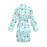 Seagull Pattern Print Design 01 Women's Long Sleeve Belted Night Robe