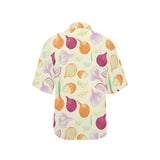 Onion garlic white red pattern Women's All Over Print Hawaiian Shirt