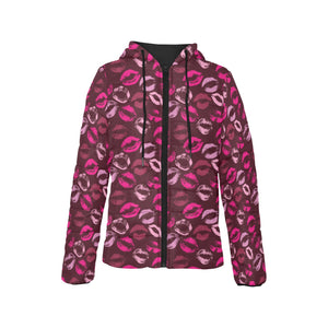 Lips Pattern Print Design 03 Women's Padded Hooded Jacket