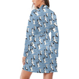 Seagull Pattern Print Design 04 Women's Long Sleeve Belted Night Robe