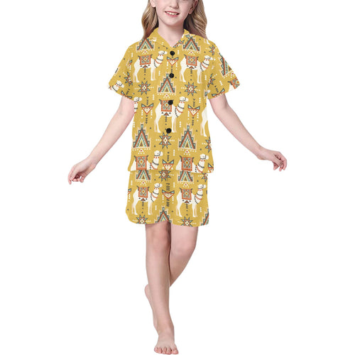Camels ethnic motif pattern Kids' Boys' Girls' V-Neck Short Pajama Set