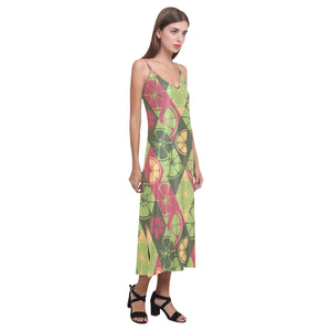 Cool Geometric lime pattern V-Neck Open Fork Long Dress