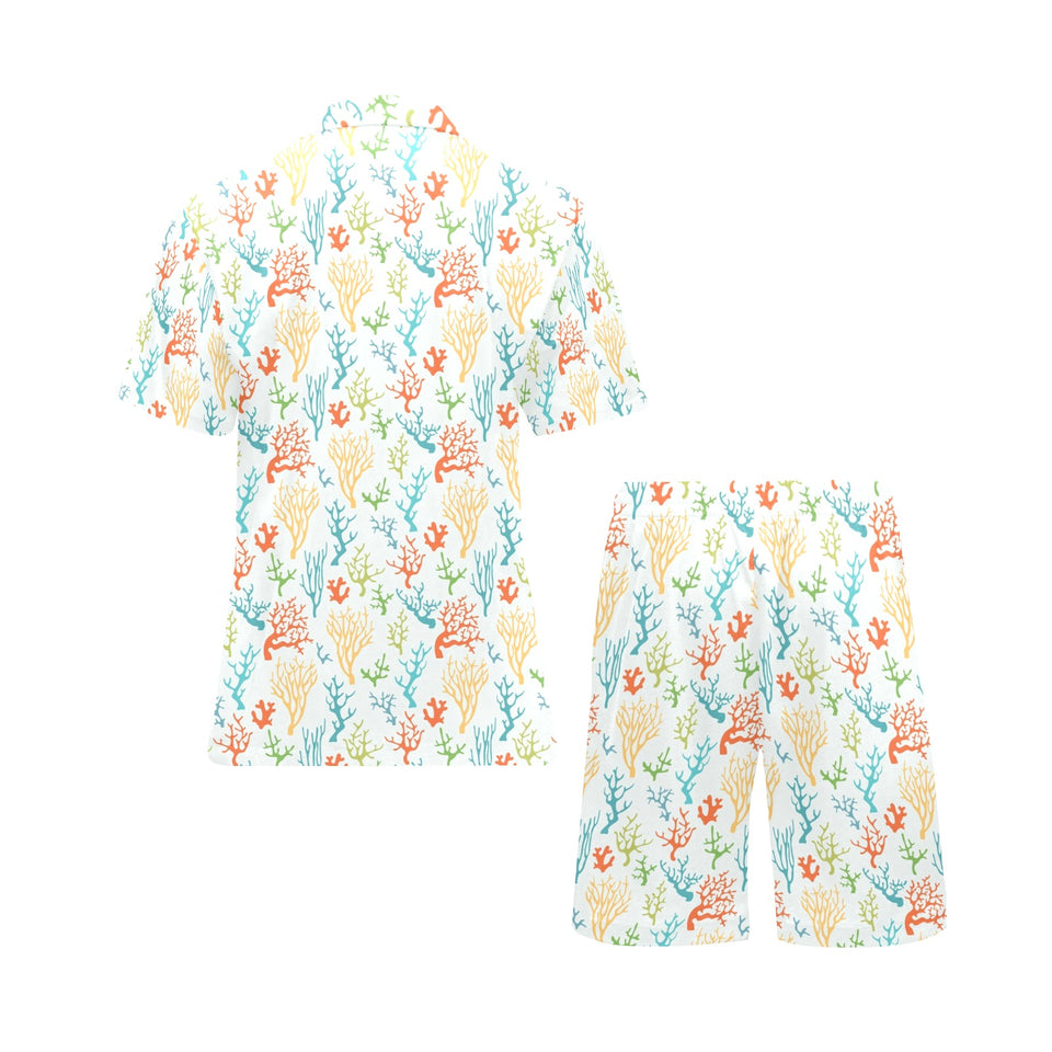Coral Reef Pattern Print Design 02 Men's V-Neck Short Pajama Set