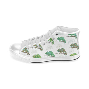 Chameleon lizard pattern Men's High Top Canvas Shoes White