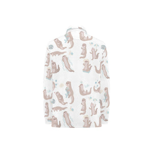 Cute sea otters pattern Women's Long Sleeve Polo Shirt