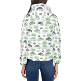 Chameleon lizard succulent plant pattern Women's Padded Hooded Jacket