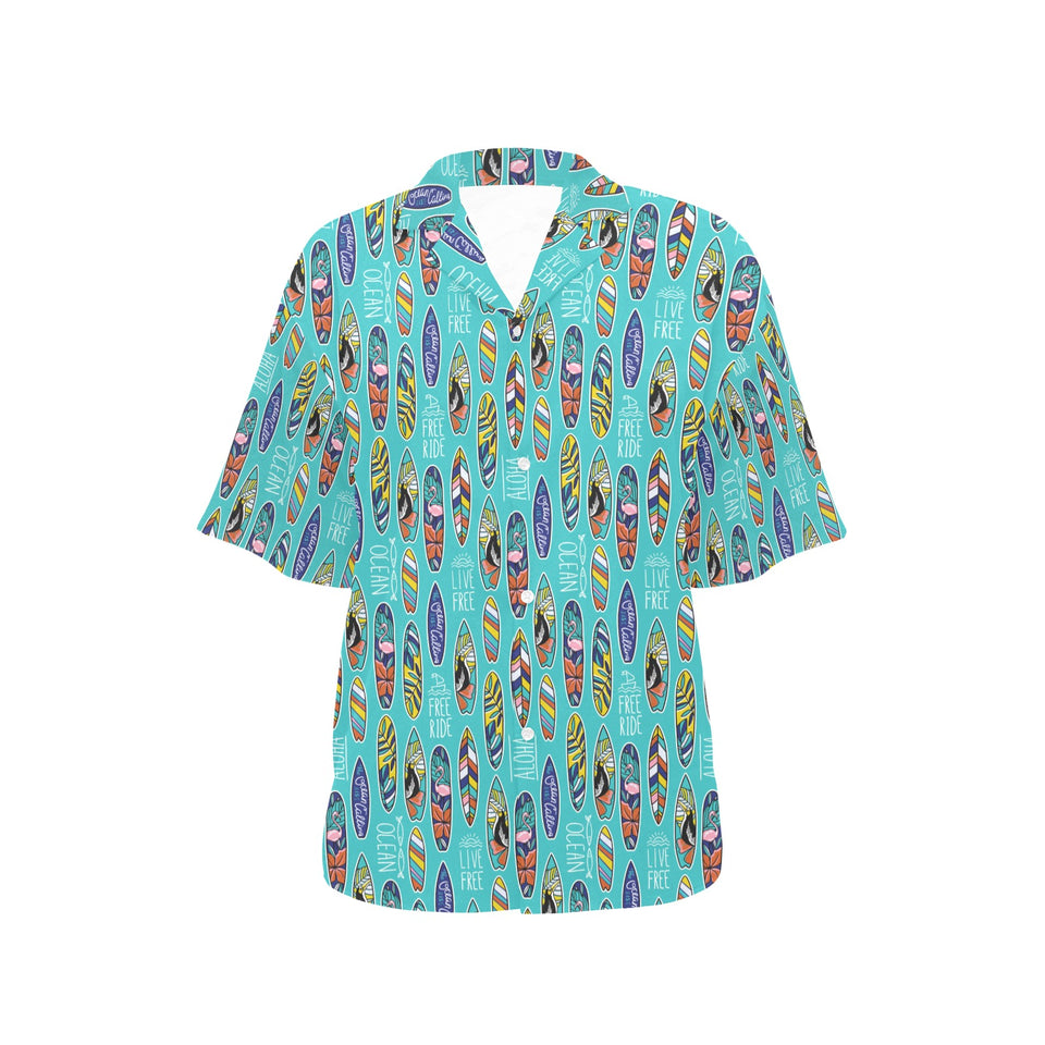 Surfboard Pattern Print Design 05 Women's All Over Print Hawaiian Shirt