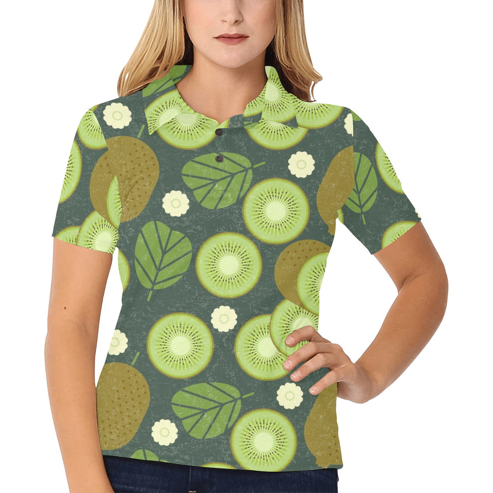 Whole sliced kiwi leave and flower Women's All Over Print Polo Shirt