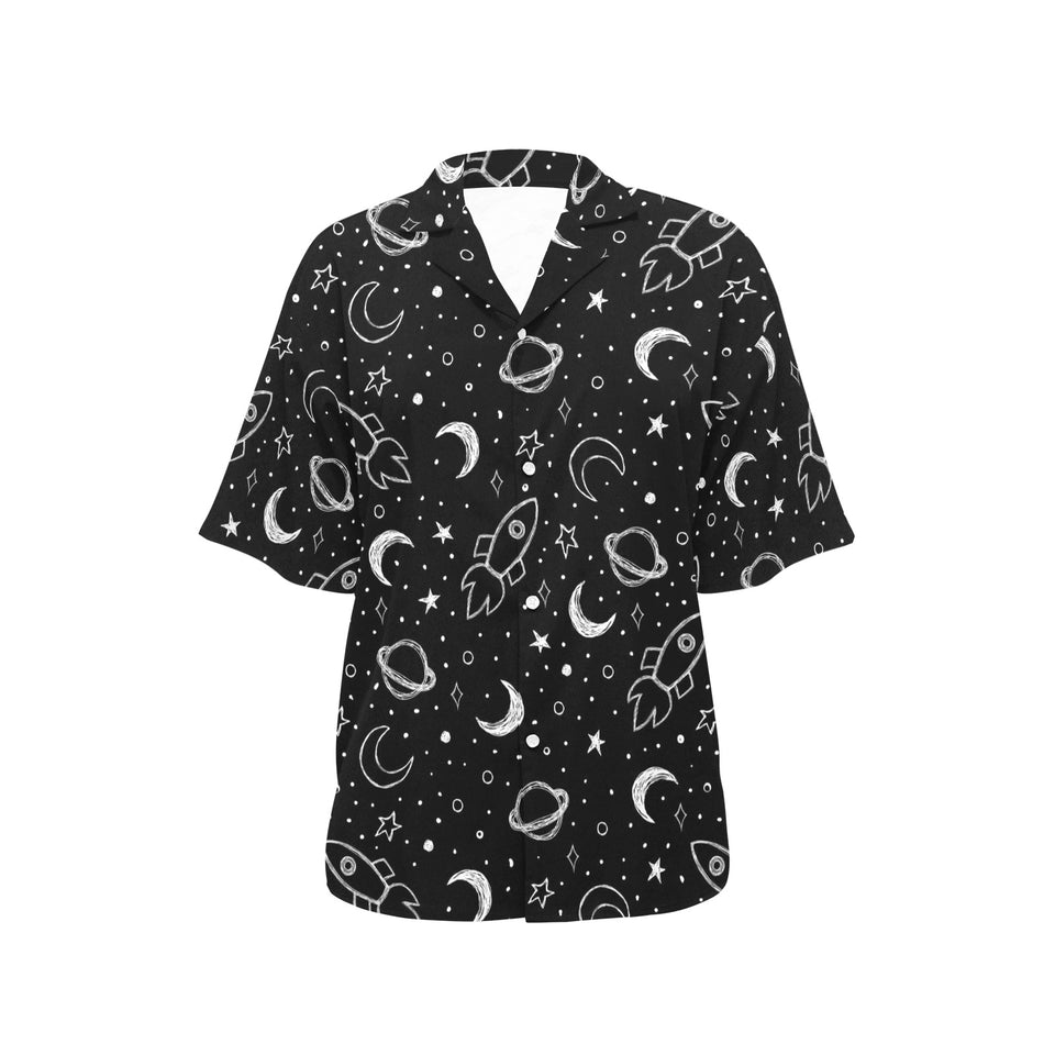 Hand drawn space rocket star planet Women's All Over Print Hawaiian Shirt