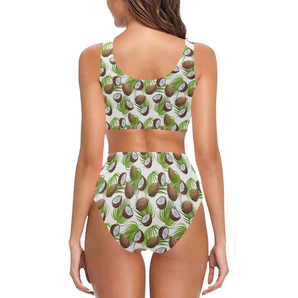 Coconut Pattern Print Design 04 Chest Bowknot High Waisted Bikini Swimsuit