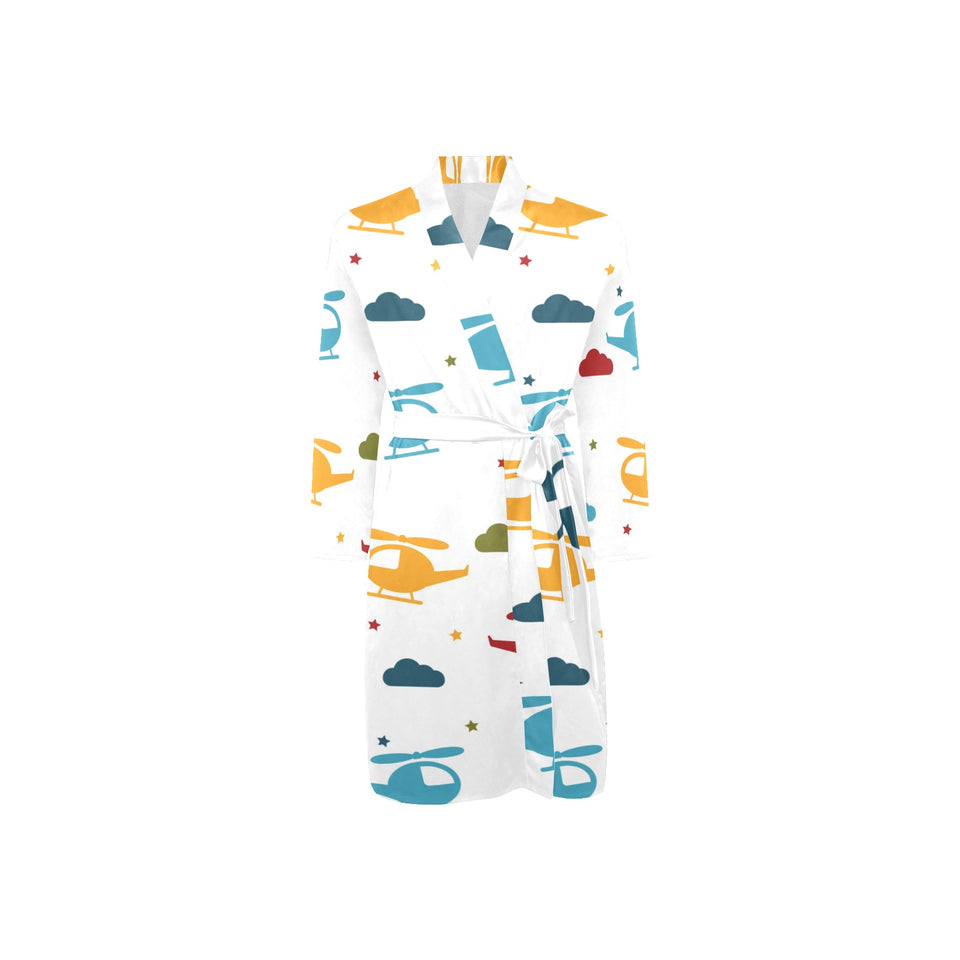 Colorful helicopter pattern Men's Long Sleeve Belted Night Robe