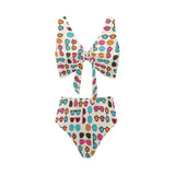 Sun Glasses Pattern Print Design 03 Chest Bowknot High Waisted Bikini Swimsuit