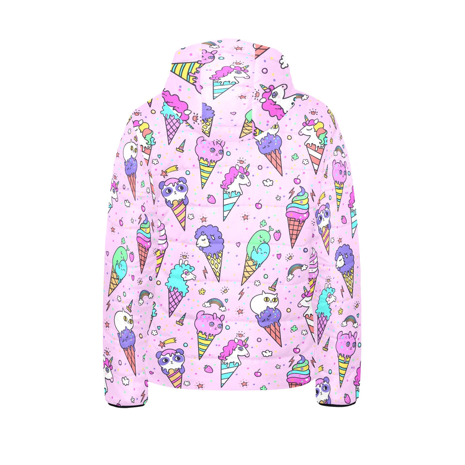 Cute ice cream cone animal pattern Kids' Boys' Girls' Padded Hooded Jacket