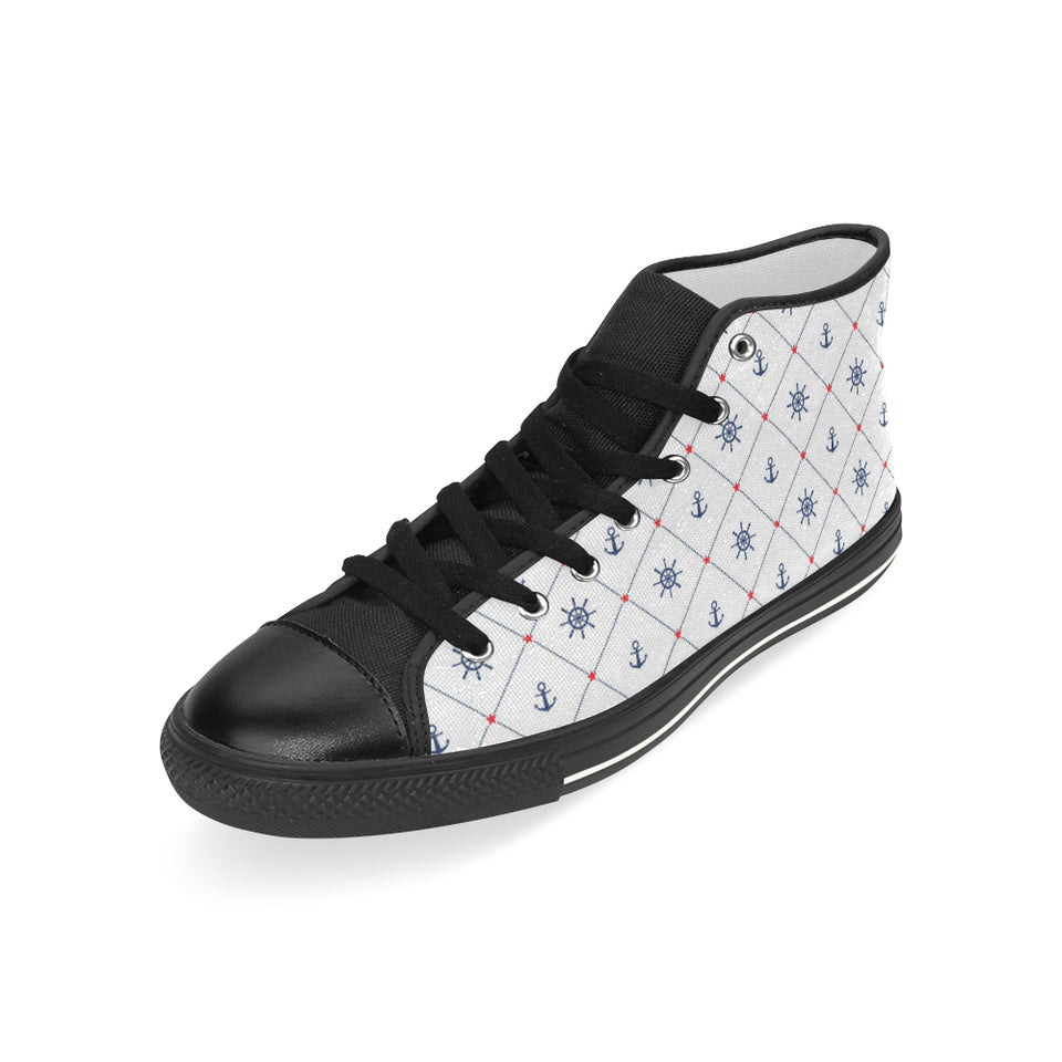 Anchor rudder nautical design pattern Men's High Top Canvas Shoes Black