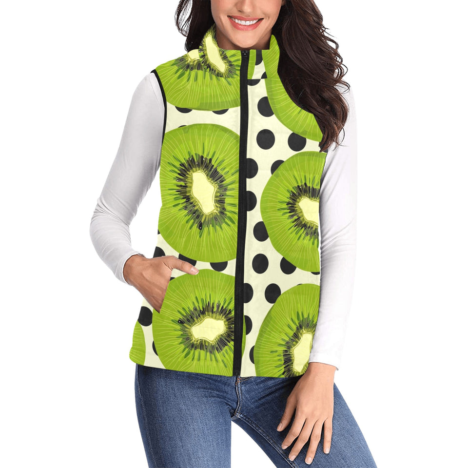 kiwi black dot background Women's Padded Vest