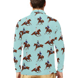 Horses running horses rider pattern Men's Long Sleeve Polo Shirt