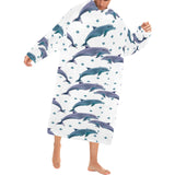 Dolphins pattern dotted background Blanket Robe with Sleeves