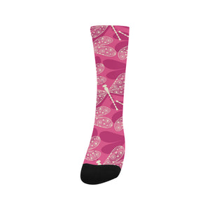 Beautiful dragonfly pink background Crew Socks