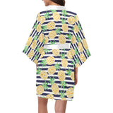 Pineapples pattern striped background Women's Short Kimono Robe