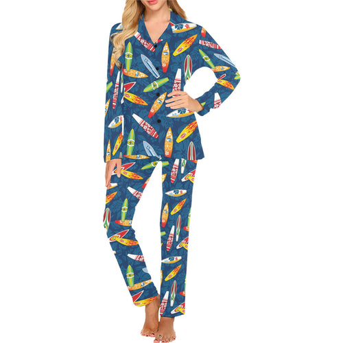 Surfboard Pattern Print Design 01 Women's Long Pajama Set