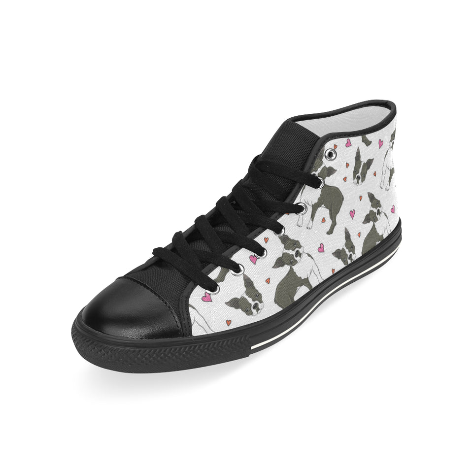 Boston terrier dog hearts vector pattern Men's High Top Canvas Shoes Black