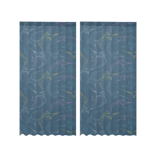 Swordfish Pattern Print Design 02 Gauze Curtain