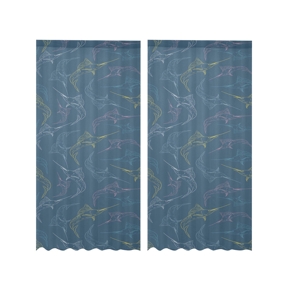 Swordfish Pattern Print Design 02 Gauze Curtain