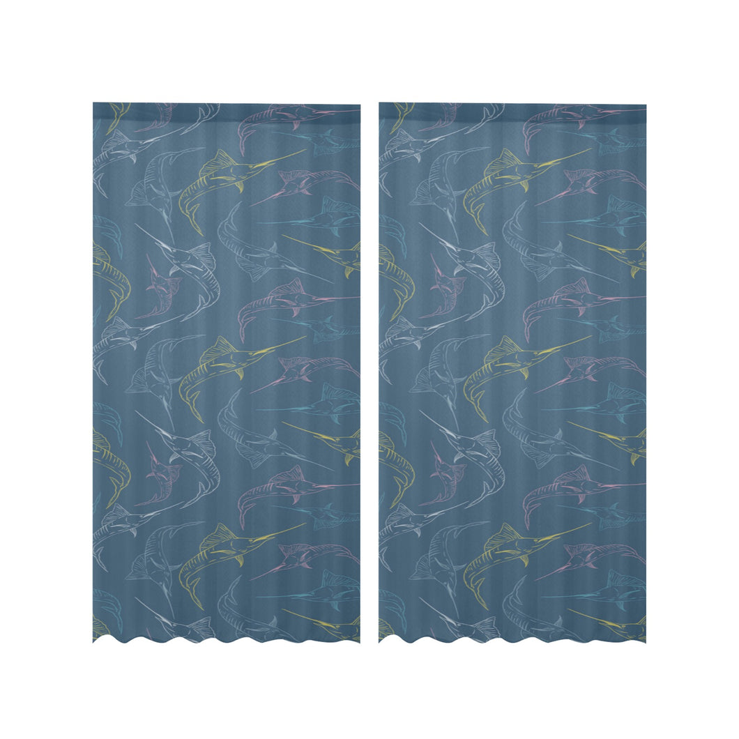 Swordfish Pattern Print Design 02 Gauze Curtain