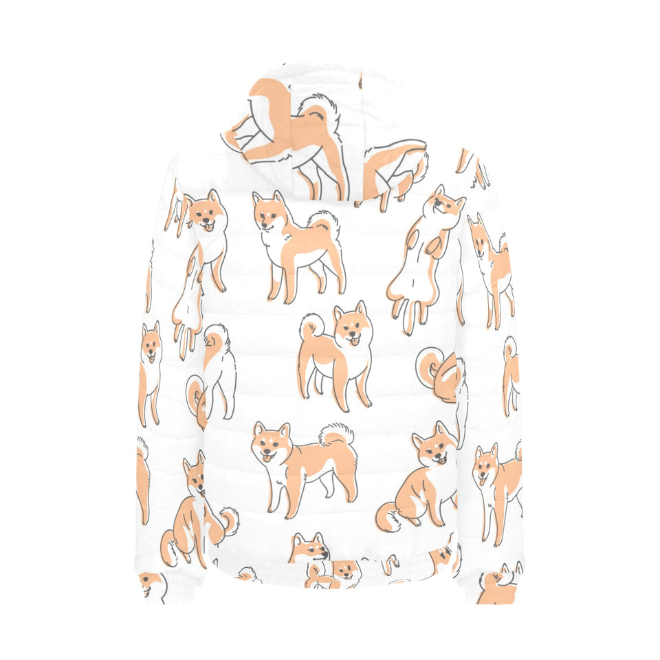 shiba inu dog pattern Men's Padded Hooded Jacket