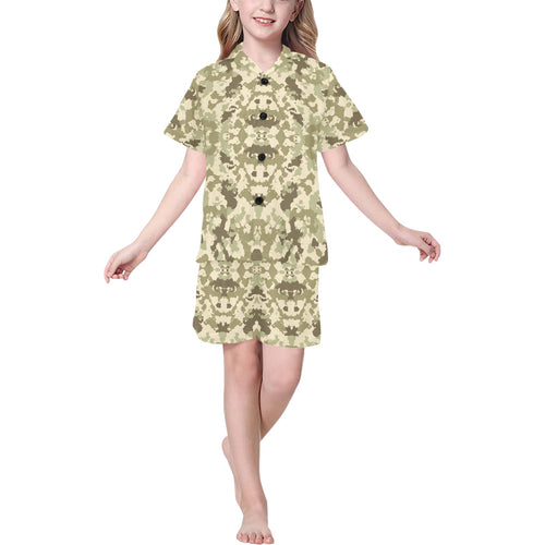 Light Green camouflage pattern Kids' Boys' Girls' V-Neck Short Pajama Set