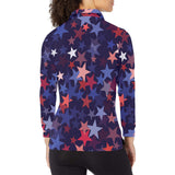 Red blue star pattern Women's Long Sleeve Polo Shirt