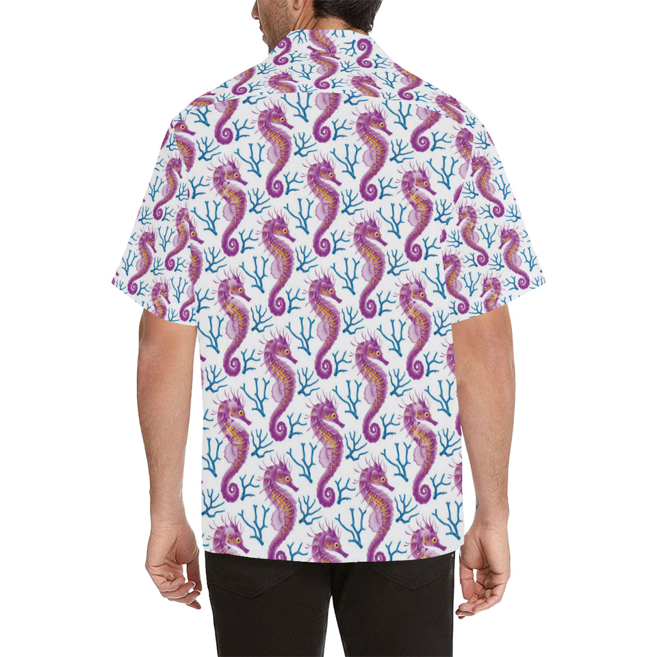 Purple seahorse blue coral pattern Men's All Over Print Hawaiian Shirt