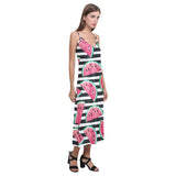 Watercolor paint textured watermelon pieces V-Neck Open Fork Long Dress