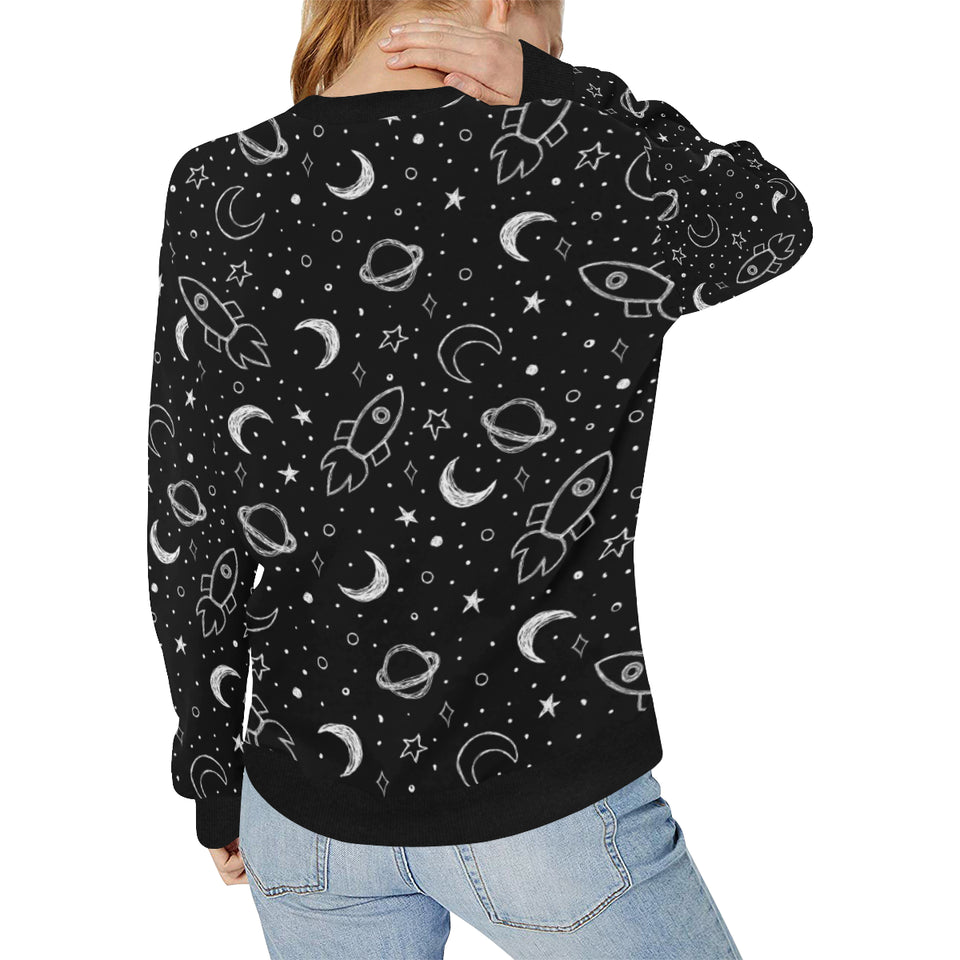 Hand drawn space rocket star planet Women's Crew Neck Sweatshirt