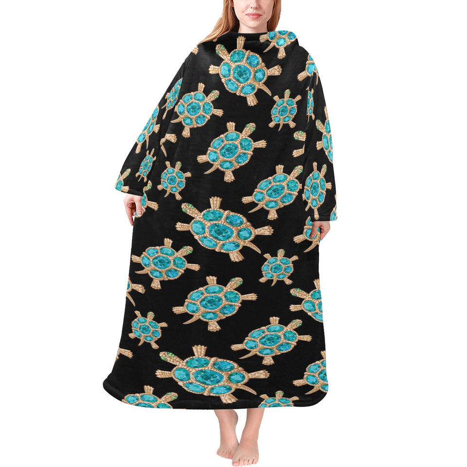 Sea turtle blue stone pattern Blanket Robe with Sleeves