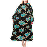 Sea turtle blue stone pattern Blanket Robe with Sleeves