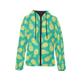 Pineapples pattern green background Women's Padded Hooded Jacket