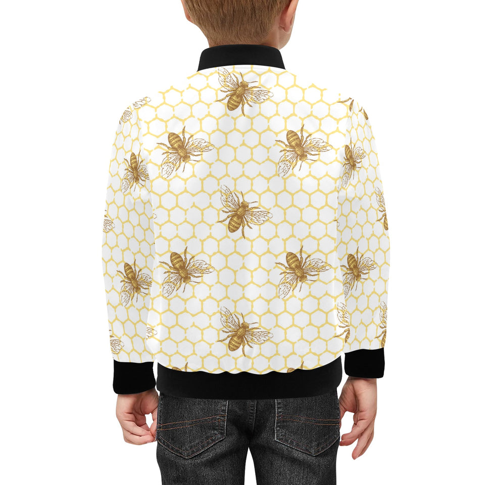 Bee honeycomb seamless design pattern Kids' Boys' Girls' Bomber Jacket